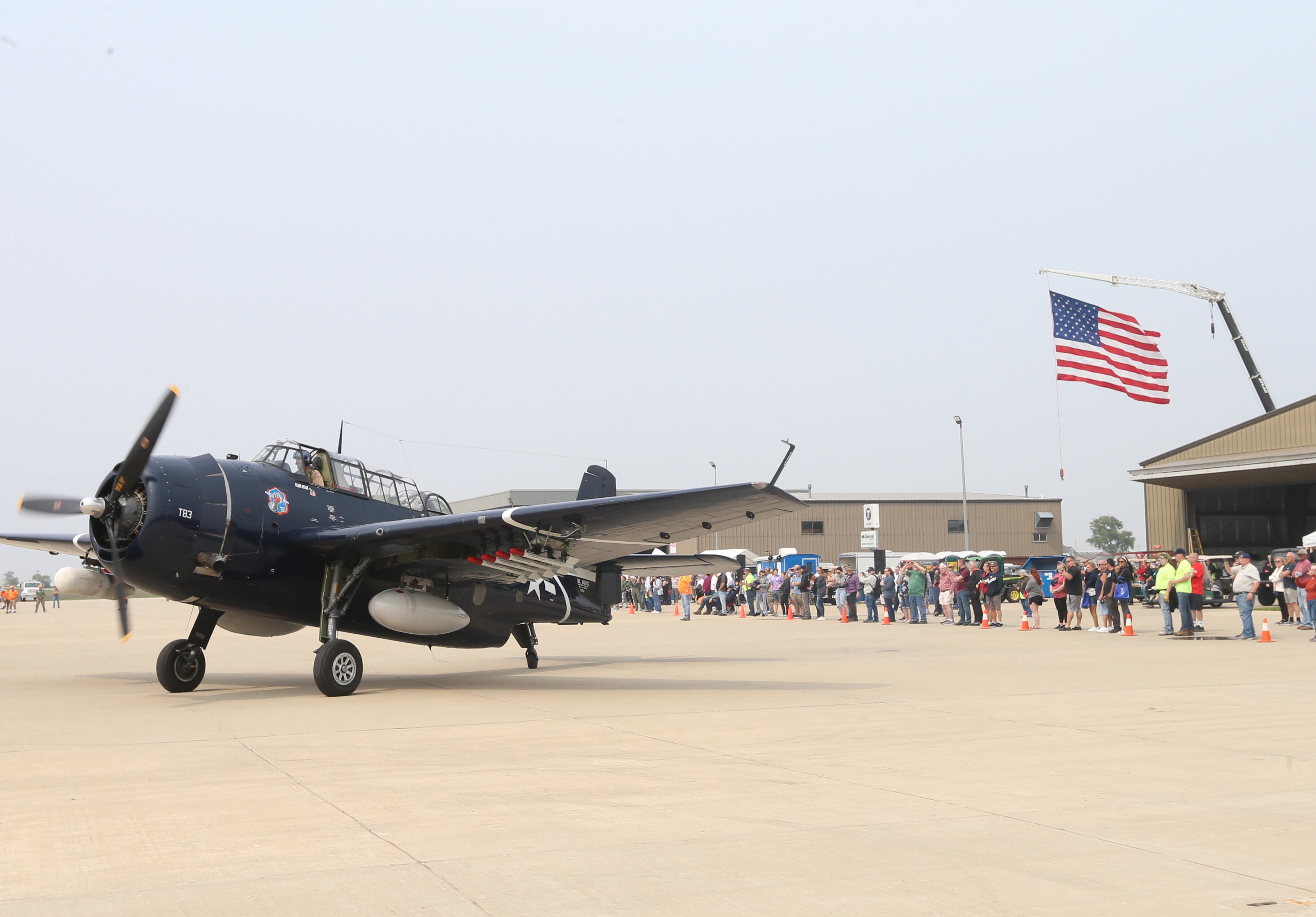A TBM Avenger flown by pilot Brad Deckert departs for the runway during the TBM Avenger Reunion on Friday, May 19, 2023 at the Illinois Valley Regional Airport in Peru.
